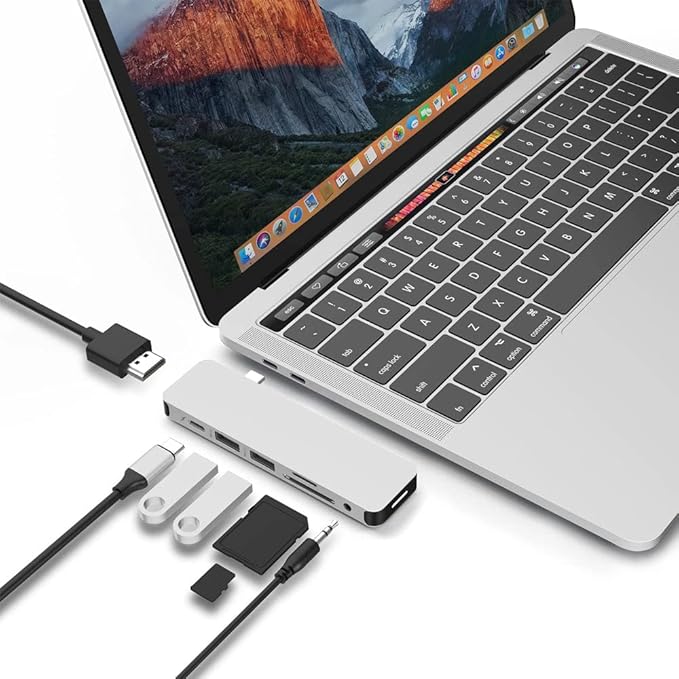HyperDrive USB-C Hub Adapter Sanho Solo 7-in-1 Type C Dongle for MacBook Pro PC w USB-C Port: USBC 60W Power Delivery USBC 5Gbps Data 4K HDMI microSD/SD Card Reader 2xUSB 3.0 Audio Jack- Silver