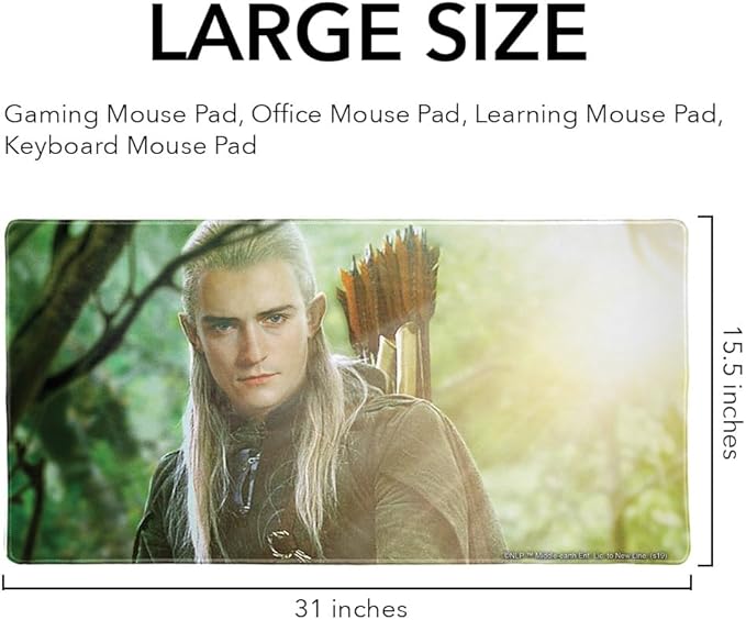 The Lord of The Rings Legolas Character Large Gaming Mouse Pad Desk Mat with Stitched Edges Non-Slip Base for Gamer Home and Office 31.5 x 15.7