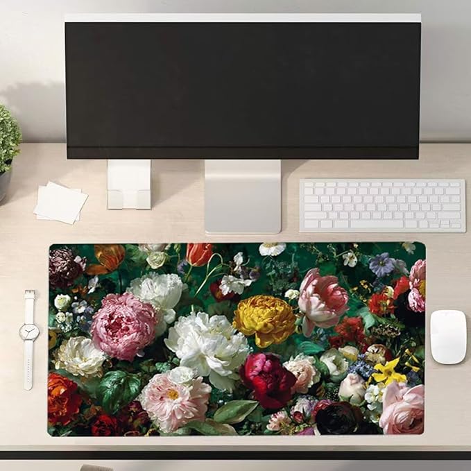 Large Mouse Pad Flower Desk Mat Color Office Gaming Mouse Pad with Stitched Edges 36x16in Extended Mousepad with Non-Slip Waterproof Rubber Base for PC Laptop Desk Home Office Accessories a-6745