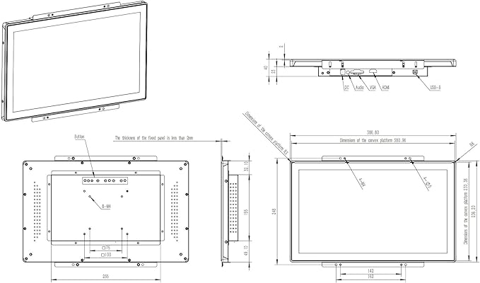15.6 Inch Open Frame Capacitive Touchscreen Monitor 1920x1080 Resolution 16:9 Aspect Ratio WaterproofVESA+Panel Mount for Kiosk Automation POSVendingHMI and Digital Signage 7x24h Work