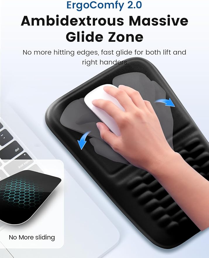 2-in-1 Keyboard &amp Mouse Wrist Rest Set – Ergonomic Pain-Relief Support Memory Foam Wrist Cushion with 8° Slope &amp Massage Nubs Non-Slip PU Base Relieves Wrist Pain &amp Carpal Tunnel from L