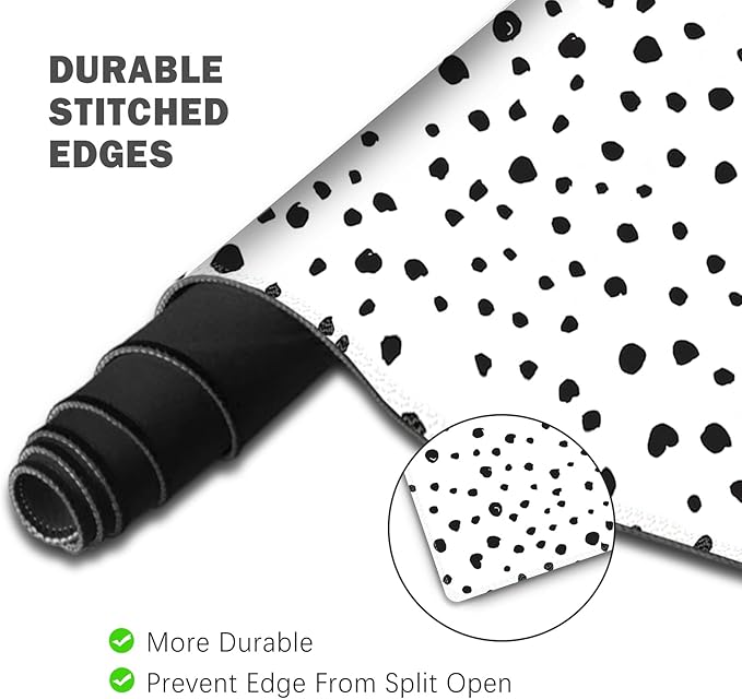 ToLuLu Extended Gaming Mouse Pad Memory Foam Ergonomic Keyboard Mouse Wrist Rest Support Set Large Desk Mat with Stitched Edges Non-Slip Base Mousepad for Home Office Game and Study Polka Dots