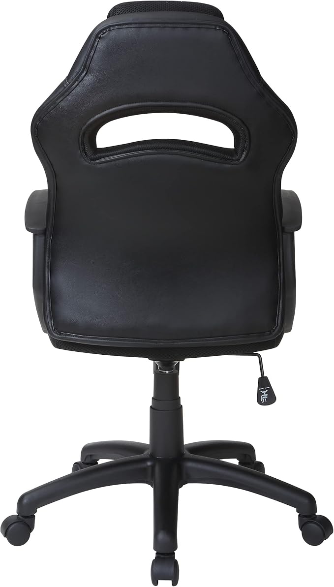 OSP Home Furnishings Influx Adjustable Faux Leather Gaming Chair with Lumbar Support and Full 360 Rotation Blue Accents