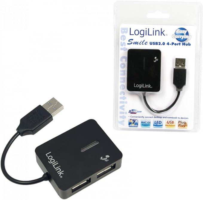 LogiLink Smile 4 Port USB 2.0 Hub - Black