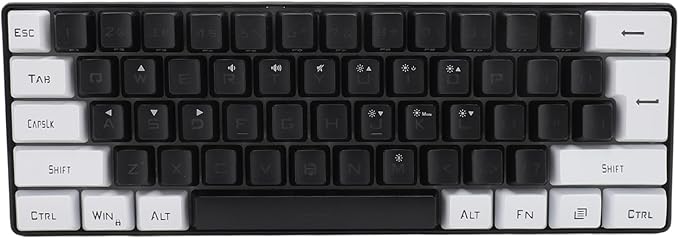 Portable 60% Mechanical Gaming Keyboard 61 Keys RGB Backlit USB Keyboard with Ergonomic Design USB Wired Keyboard for PC Travel (Black White)