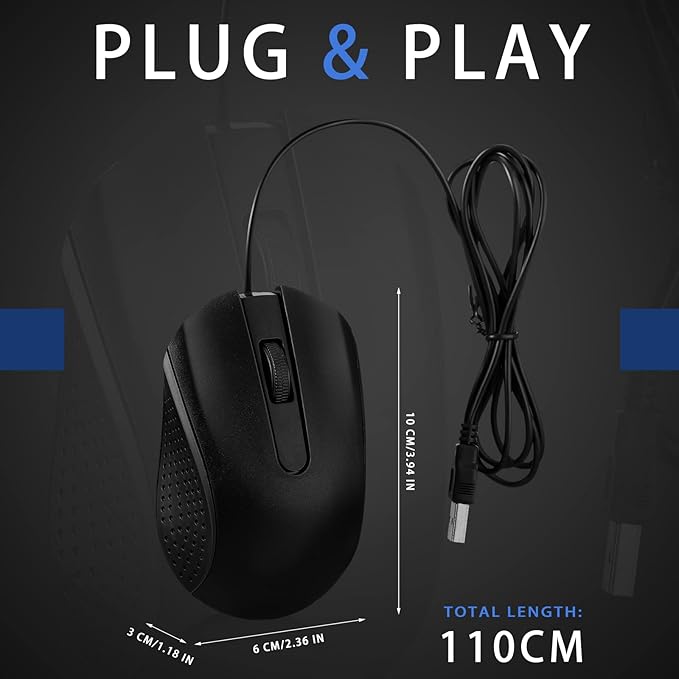 Bonuci 30 Pack USB Wired Mouse 3 Button Corded Computer Mice Bulk USB Mouse for PC Desktop Laptop Office School Classroom Use(Black)