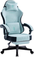 Dowinx Gaming Chair Fabric Gaming Chairs for Adults with Pocket Spring Cushions and Lumbar Support Ergonomic Massage Computer Chair with Footrest for Big and Tall Aqua