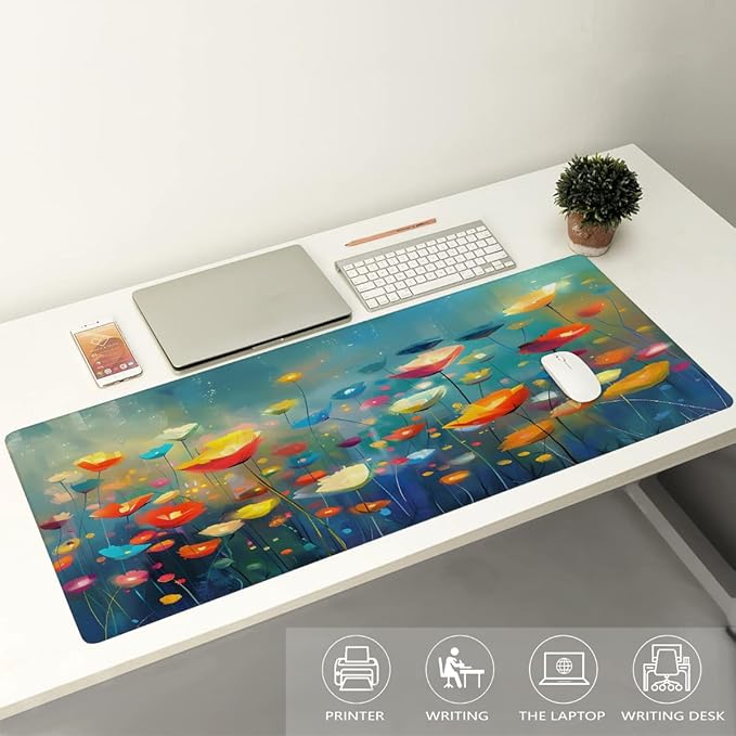 Color Painting Flower Large Mouse Pad Gaming Mousepad Desk Mat for Desktop Computer Keyboard Waterproof Mouse Mat Desk Pad with Non-Slip Base for Game School Office Home 35.4 x 15.7