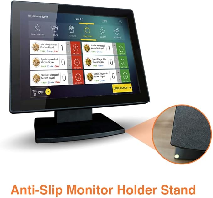 12-Inch Capacitive Multi-Touch POS TFT LED Touchscreen Monitor True Flat Seamless Design with Adjustable POS Stand for Retail Restaurant HDMI &amp VGA Inputs High Resolution 1024 x 768