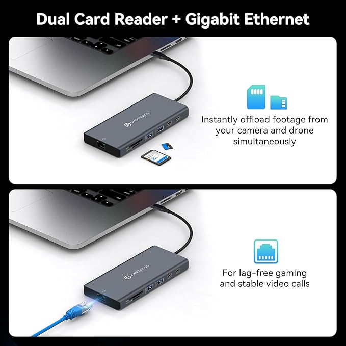 Laptop Docking Station 3 Monitors 4K@120Hz DisplayPort 4K@60Hz HDMI 4K@60Hz USBC12 in 1 USB C Video Output for Multiple Monitor Dock USB A 3.0 USB C 3.2 10Gbps Ports 100W PD SD/TF