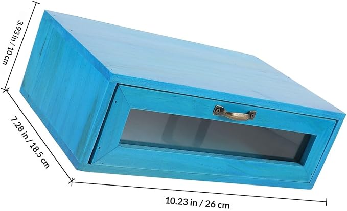 DOITOOL Wooden Monitor Stand with Pull Out Storage Drawer for Desk Organization Rustic Computer Monitor Riser Suitable for Home and Office Single Drawer Mediterranean Blue