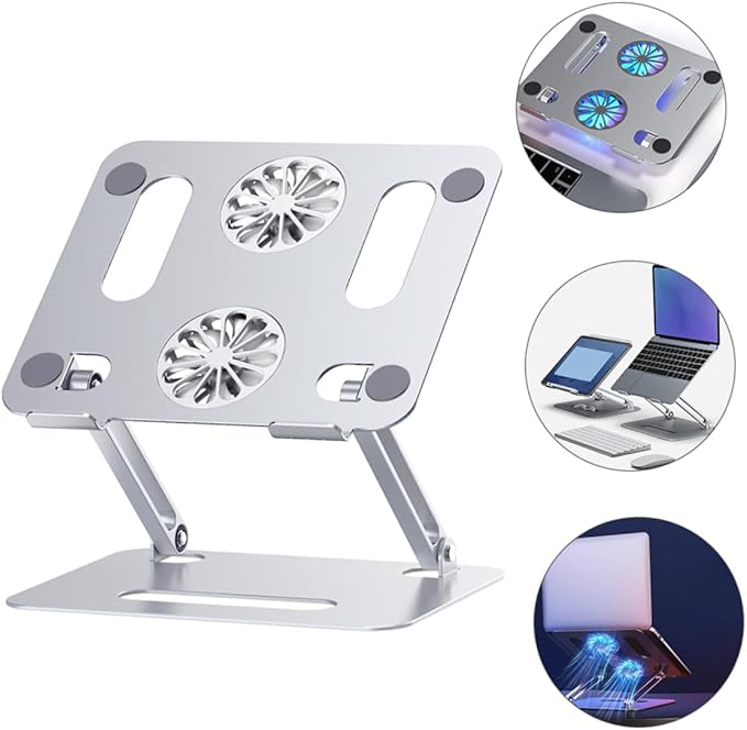 MERRYHAPY Aluminum Laptop Cooling Pad 2 Fans Strong Wind Quiet Laptop Cooler Ventilated Stand for 17.3 Inch Notebook