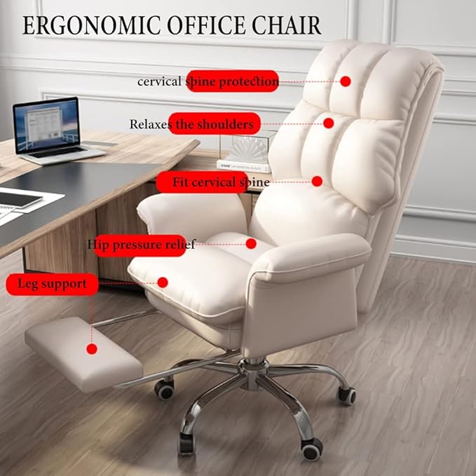 Home Office Chair Ergonomic Task Chairs with Wheels PU Leather Computer Desk Chair Executive Chair with Adjustable Height Swivel Rolling Vanity Chair for Adult (Color : Yellow Size : with Foot r
