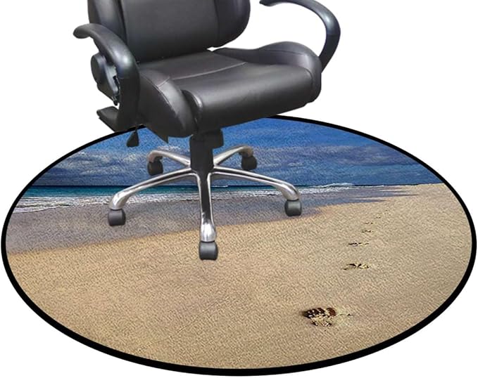 Blue and Beige Chair Mat for Hardwood Floor Round Floor Mats for Office Chair Computer Gaming Desk Mat for Rolling Chair Non-Slip Landscape of The Sandy Sea Shore Cloudy Diameter 35.4 in