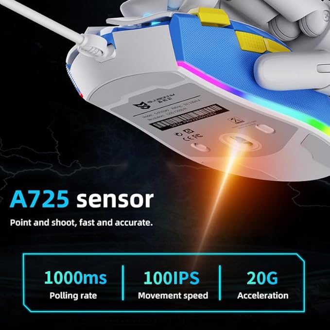 Wire Gaming Mouse Ergonomic RGB Mouse Programmable Gaming Mouse USB-C 7200 DPI Plug Play High-Precision Optical Sensor 8 Programmable Buttons Gaming Mice for PC &amp Laptop White