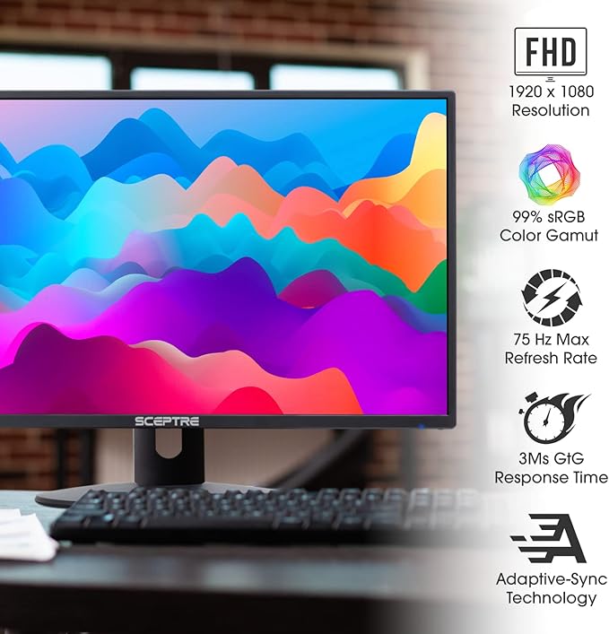 Sceptre E249W-19203R 24-inch FHD LED Gaming Monitor 2X HDMI VGA 75Hz Build-in Speakers Machine Black