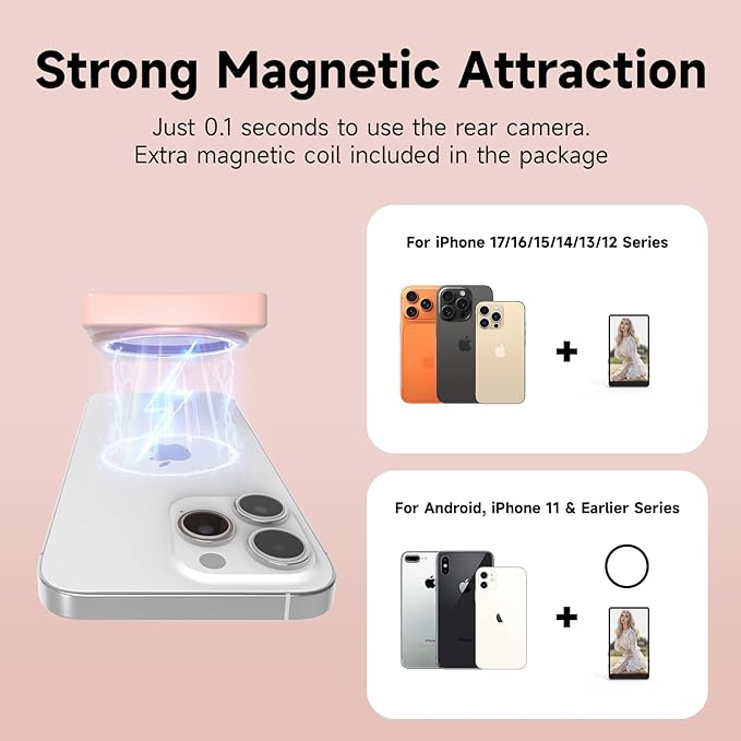 Vamvo Selfie Monitor Screen Vlog Magnetic with Remote Control 1080P Wireless Screen Mirroring Video Recording for Android iOS for Content Creator Live Stream &amp TikTok (Pink)