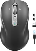 Wireless Bluetooth Mouse Portable Rechargeable Multi-Device4-Level DPIUSB-A Receiver and Two Bluetooth Multi-System4-Way Scrollig for MacBook Air/Pro iPad Laptop Computer. (Grey)