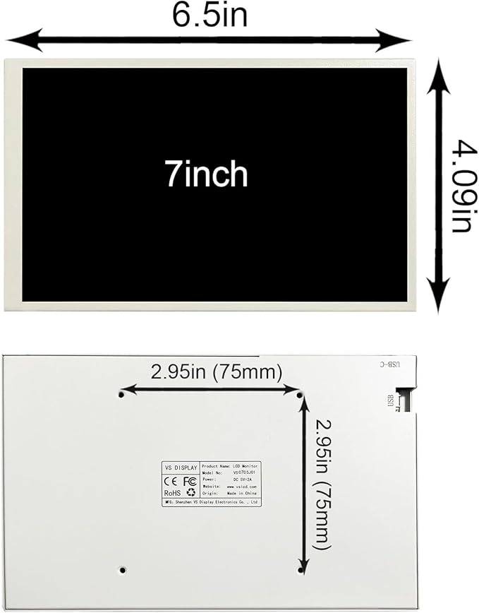 VSDISPLAY 7 Inch PC Case Screen 1280x800 Computer Temperature LCD Display with Theme Editor DIY CPU GPU RAM Data MonitoringWhite