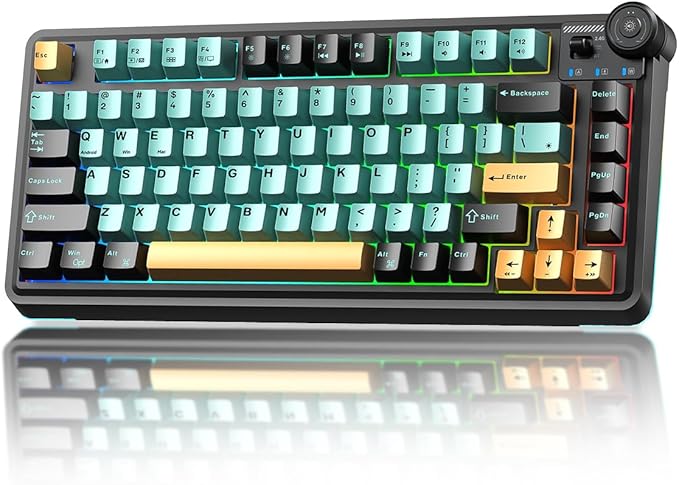 Aula AU75 Wireless Mechanical Keyboard Hot Swap Gasket Gaming Keyboard with Knob BT/2.4G/Wired Custom Keyboard 4000mAh Battery 75% Five-Layer Padding PBT Keycaps RGB Side-Strip for Win/Mac/PC