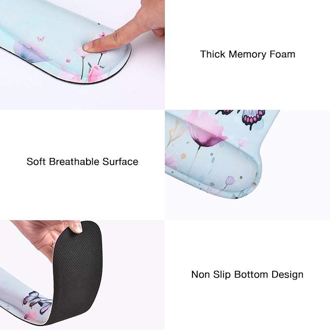 MEGREZ 4-in-1 Ergonomic Memory Foam Wrist Rest Set Desk Pad Mouse Pad with Wrist Rest Keyboard Pad Suitable for Office Workers Programmers &amp Gamers–Relieve Typing &amp Gaming Fatigue