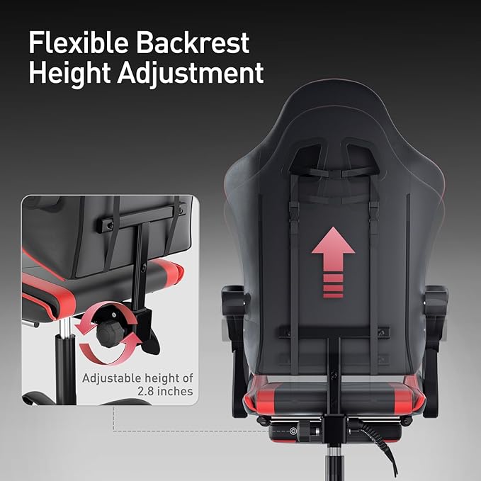 MoNiBloom Gaming Chair with Footrest High Back Video Game Chair with Headrest &amp Lumbar Support Height Adjustable Leather Swivel Computer Chair for Adult Teen Office or Gaming Red