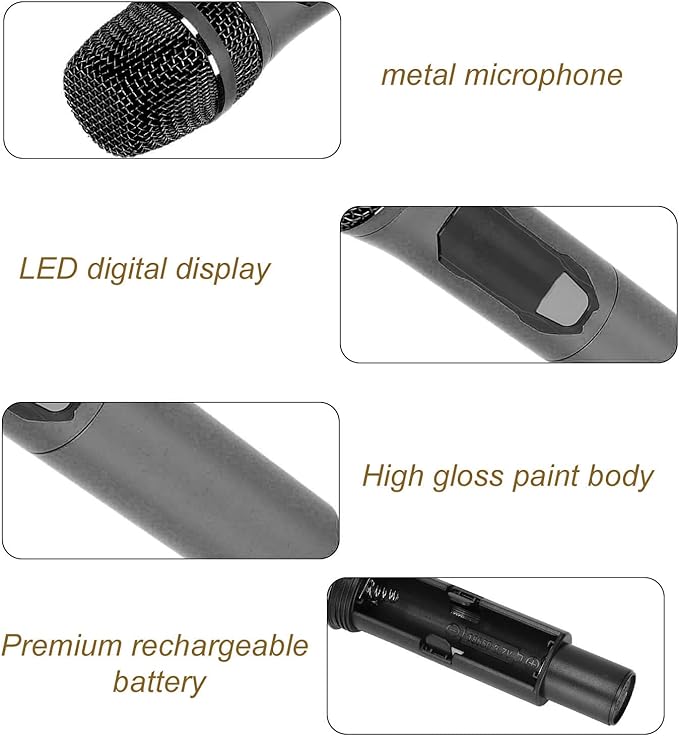 Cuifati Cordless Microphone Dual Digital Dynamic Microphone with Receiver 50m Range 3.5mm Adapter Microphone with Smart LED Display for Singing Karaoke Meeting Wedding (Black)
