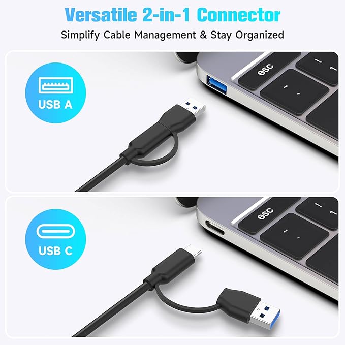 Rosonway 8 Ports Powered USB 3.2/USB C Hub with 6 USB-A 3.2 Ports 10Gbps SD/TF Card Readers 3.3ft USB Cable and 12V/2A Power Adapter USB Expander Splitter for Laptop and PC