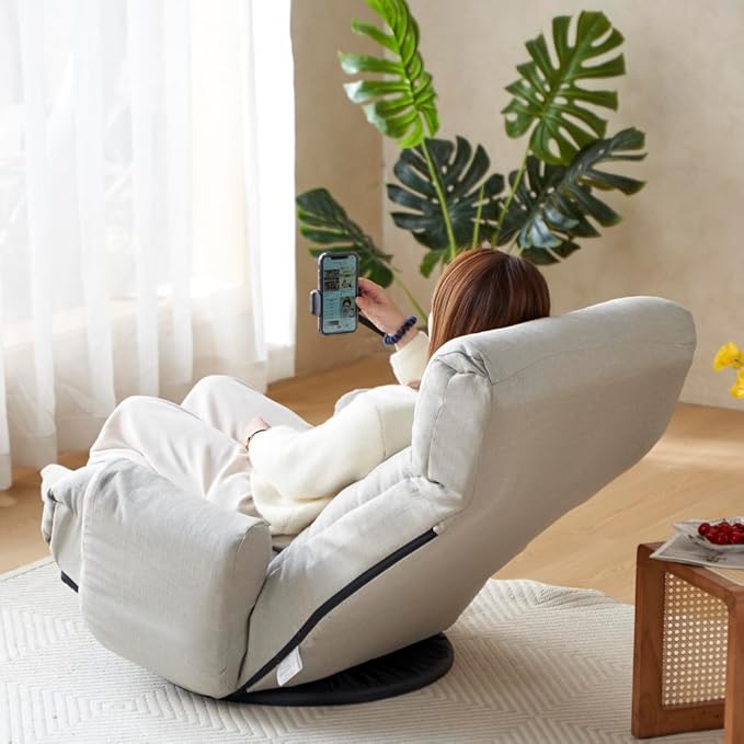 Adjustable Head and Waist Game Lounge Chair in The Living Room 360 Degree rotatable Sofa seat Chair Deck Chair5 Different Angles Adjustable Lounge Sofa Chair for Bedroom Office (Gray)