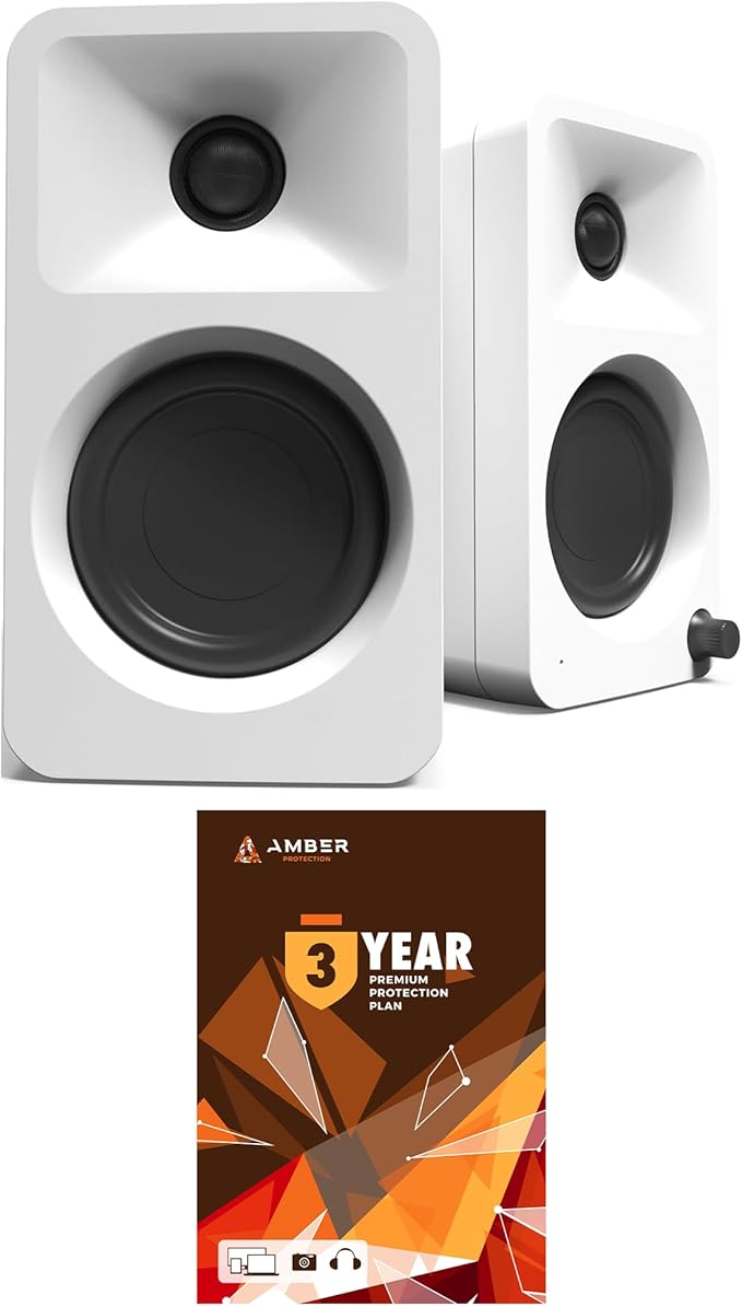 Kanto ORAMW Powered Reference Bluetooth Desktop Speakers - White Pair with 3 Year Amber Protection Plan (2024)