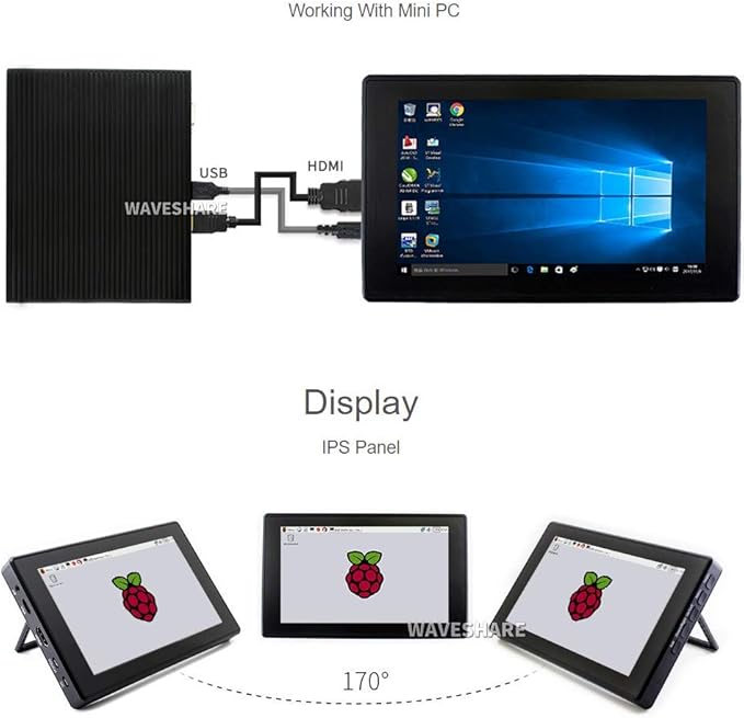 waveshare 7inch HDMI LCD (H) (with case) 1024x600 for Raspberry Pi IPS Display Capacitive Touch Screen Monitor with Toughened Glass Cover Case for Raspberry Pi 4/3/2/1 B B+ A+/Jetson Nano/Windows 10