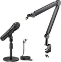 FIFINE XLR/USB Recording Microphone and Boom Arm Kit Podcast Microphone with Mute Volume Control Monitoring Mic Arm Stand Bundle with Cable Management for Vocal Voice-Over (Tank2+BM66)