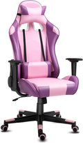 DIKEP Reclining Gaming Chair High-Back Recliner Chair with Headrest and Lumbar Support PU Leather Racing Gaming Chair with Height Adjustable and Headrest 360° Swivel Seat for Adults - Purple &amp P