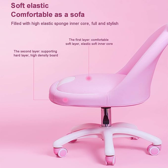 Office Chair Gaming Chair Computer Chair Ergonomic Desk Chair Height Adjustable Game Chair for Home Student Teens GirlsCute Gaming Chair No Armless Office Chair with WheelsGirls PU Le