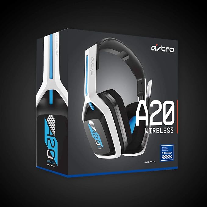 ASTRO Gaming A20 Wireless Headset Gen 2 - Compatible with PlayStation 4 &amp 5 / PC/Mac - White/Blue