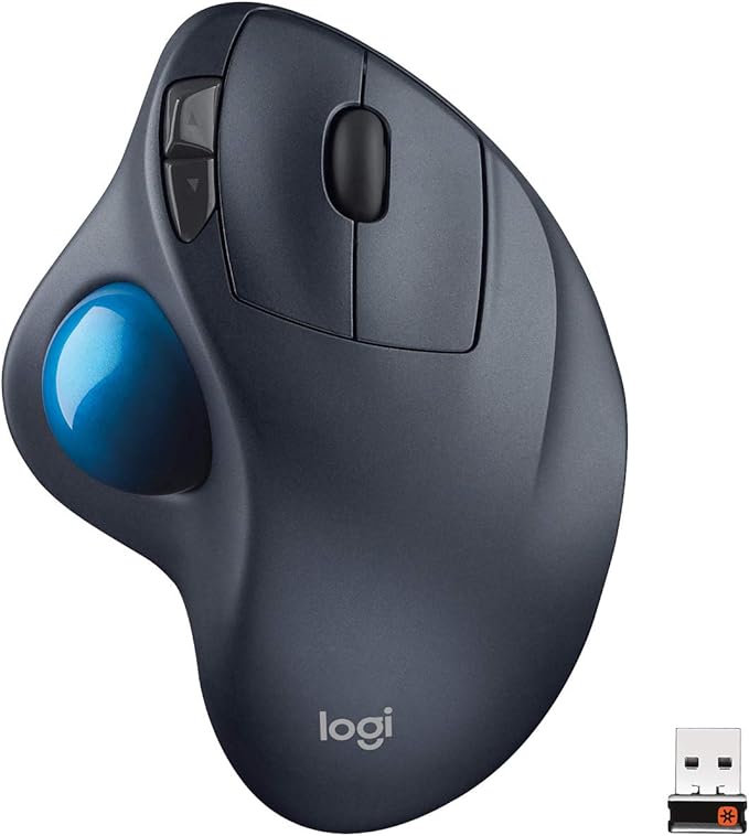 Logitech M570 Wireless Trackball Mouse – Ergonomic Design with Sculpted Right-Hand Shape Compatible with Apple Mac / Microsoft USB Unifying Receiver Dark Gray