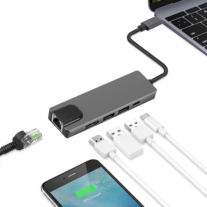 Sahara 5-in-1 USB-C Hub with Ethernet – Multiport Adapter with 4K HDMI USB 3.0/2.0 100W PD Charging and RJ45 – Compatible with MacBook Chromebook and PC