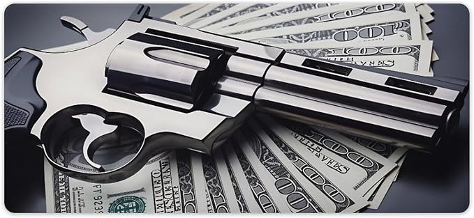 Gun &amp Money Mouse Pad Large Desk Mat Extended Keyboard Mouse Pad with Non-Slip Base and Stitched Edge Mouse Mat Desk Pad 36x16 Mouse Pads for Desk Home Office Gaming