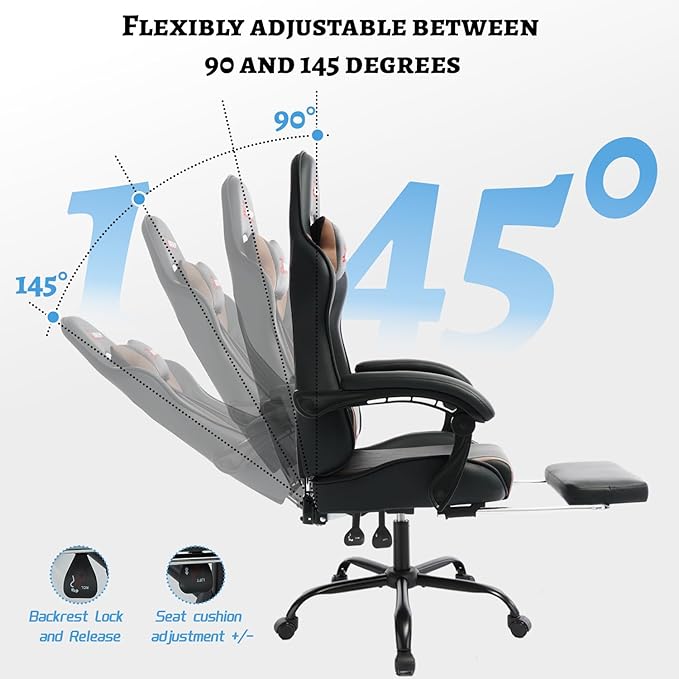 Ergonomic Gaming Chair with Footrest and Lumbar Massage Racing Office Chair High Back Computer Desk Chair with Headrest Pillow for Adults Video Game Chair for PC Gamer (1001-Brown)