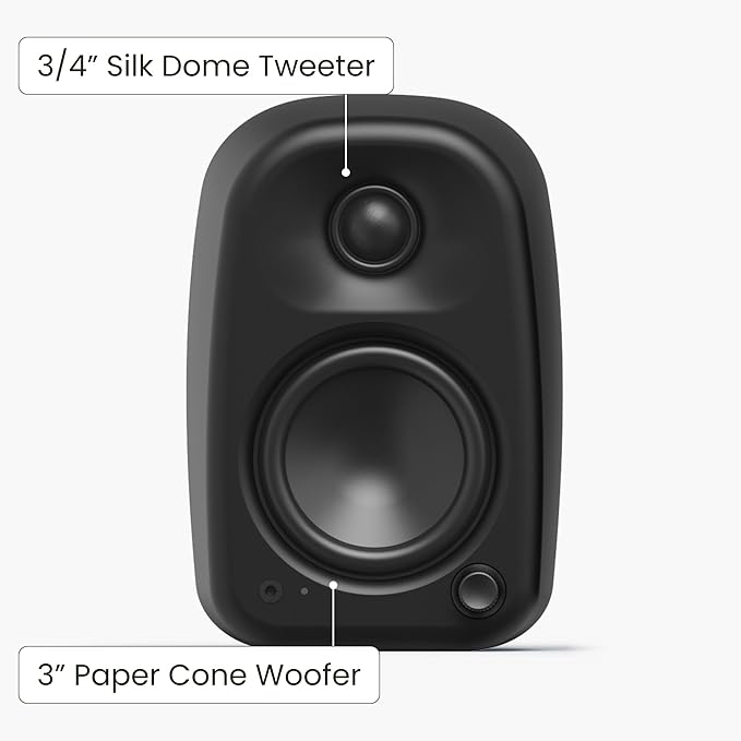Kanto UKI 100 W Active Desktop Computer Speakers with Bluetooth and USB-C | Intelligent Sub Integration | Headphone Out | Pair | Onyx