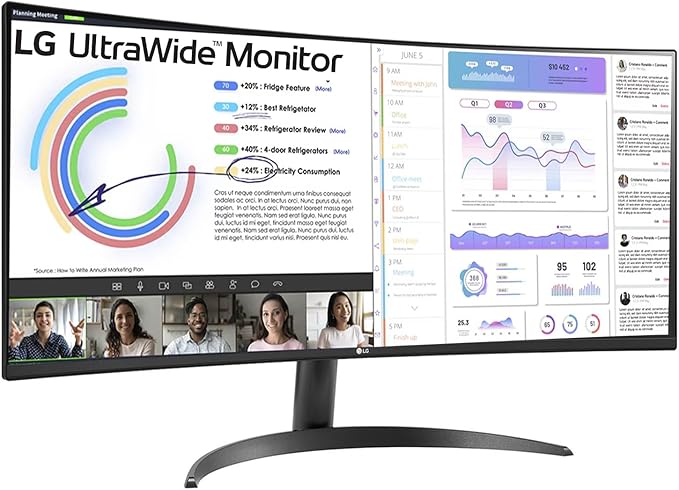 LG 34 Inches 21:9 Curved Ultra Wide Monitor WQHD(3440 x 1440 Pixels) sRGB 99%(Typ) HDR 10 Dual Controller PBP Flicker Safe Smart Energy Saving HDMI DP Head Phone OutTilt Black 34WR50QC