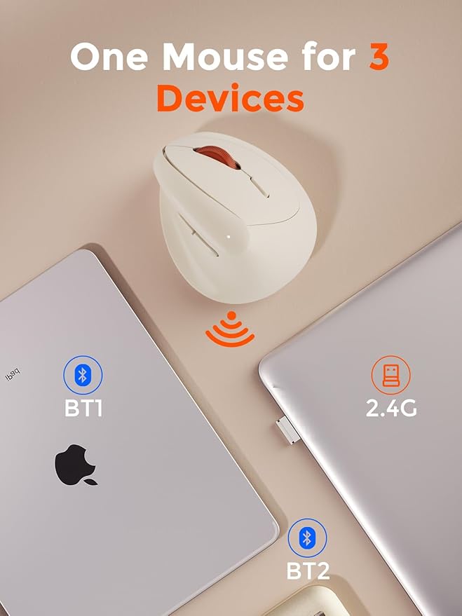 DAREU Ergonomic Vertical Wireless Mouse for Small Hands2.4GHz / BT Optical Vertical Mice with Ergo Design for Comfort and Reduced Wrist Strain3 Multi-Device Connectivity for Computer/PC/Laptop