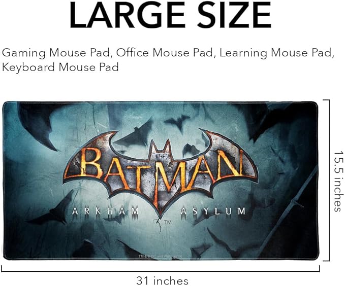 Batman Arkham Asylum Video Game Logo Large Gaming Mouse Pad Desk Mat with Stitched Edges Non-Slip Base for Gamer Home and Office 31.5 x 15.7