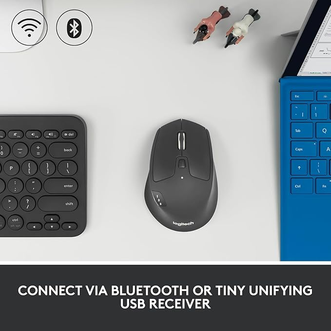 Logitech M720 Wireless Triathlon Mouse with Bluetooth for PC with Hyper-Fast Scrolling and USB Unifying Receiver for Computer and Laptop - Black (Renewed)