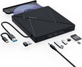 PeroBuno External CD DVD Drive USB 3.0 Optical Disc Drive 4 USB Ports and 2 TF/SD Card Slots CD DVD Burner Writer Reader Player for Laptop MacBook iMac Desktop PC Windows 11/10/8/7/XP Linux Mac OS