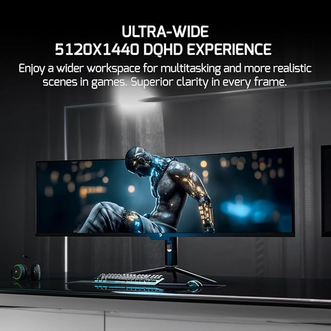 GAMEPOWER DQ49 inch Curved Ultrawide Gaming Monitor 1Ms 120Hz Refresh Rate 32:9 DQHD 5120 x 1440P R1800 99% sRGB HDR400 DisplayPort Type-C FreeSync Gsync Height - Tilt Adjustable