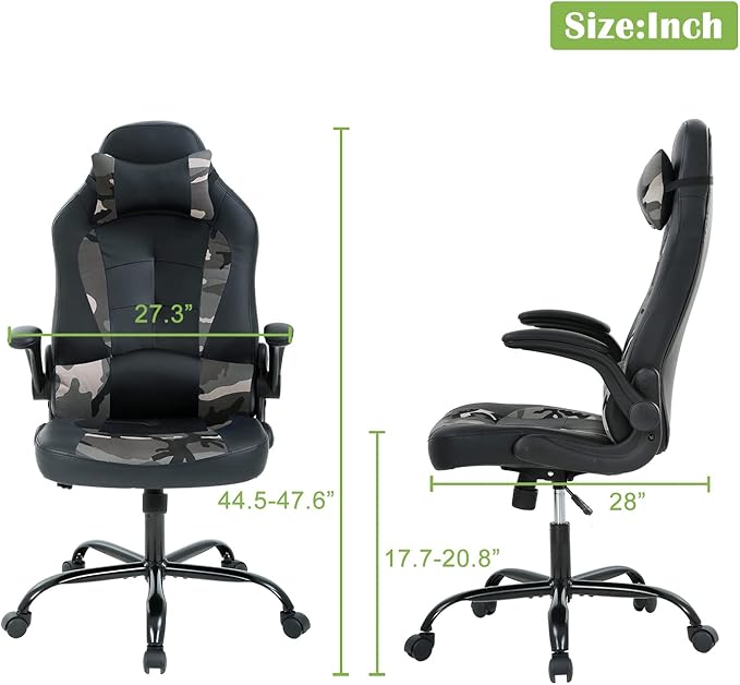 Office Chair PC Gaming Chair High Back Computer Chair with Lumbar Support&amp Headrest Racing Executive Ergonomic Adjustable Swivel Task Chair PU Leather Desk Chair for Home Camo
