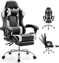 DUMOS Ergonomic Gaming Office Desk Chair with Footrest Height Adjustable 360° Swivel Computer Video Game Chair with Headrest and Lumbar Support Black White