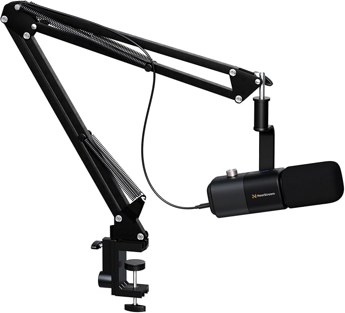 NearStream AM10X Dynamic Microphone USB/XLR Podcast Mic with Boom Arm Supercardioid Streaming Mic with AI Noise Cancellation Headphone Monitoring Mute &amp Gain Control for Gaming Podcasting