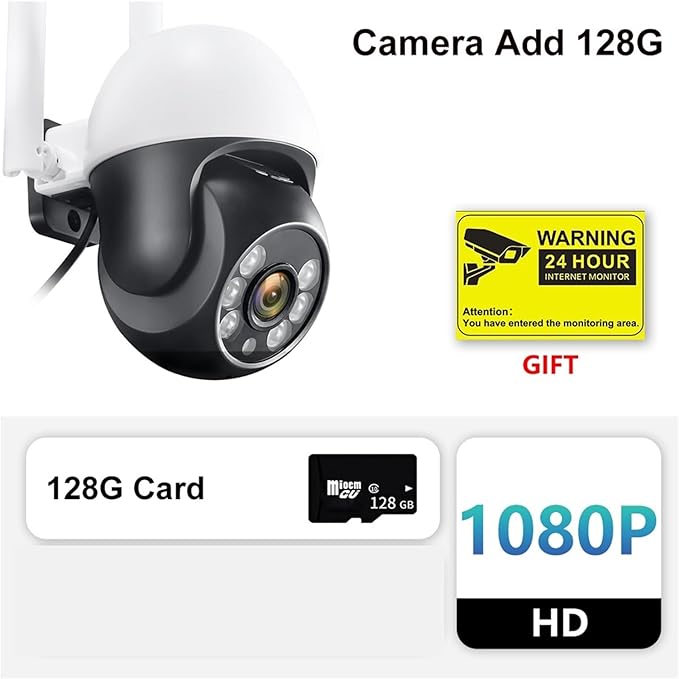 IP Camera P2P 1080P HD WiFi Color Night Vision Auto Tracking Surveillance Webcam Outdoor Security Monitor(UK PlugCamera Add 128G)